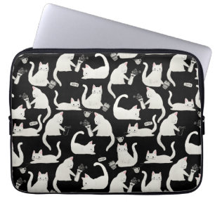 Housse Pour Ordinateur Portable Bad Cats Knocking Stuff Over, White Cats on Black