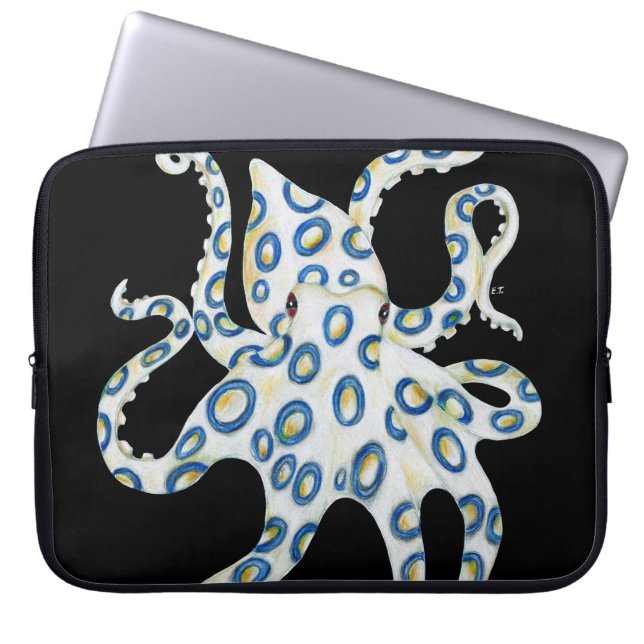 Housse Pour Ordinateur Portable Bague bleue Octopus Tentacles noirs (Devant)