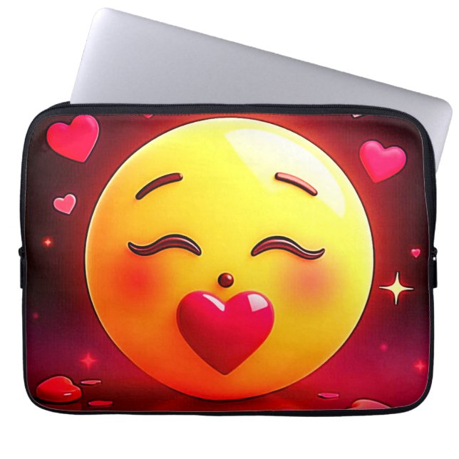 Housse Pour Ordinateur Portable Baiser Emoji Coeurs soufflants (Devant)