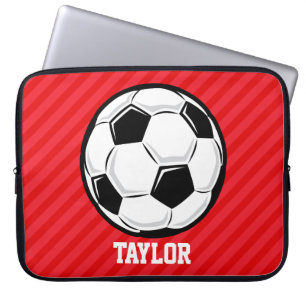 Housse Pour Ordinateur Portable Balle de soccer; Bandes rouges écarlate