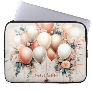 Housse Pour Ordinateur Portable Ballons Floraux Colorés Blanc Abricot Élégant Fête