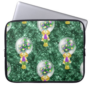 HOUSSE POUR ORDINATEUR PORTABLE BALLONS GREEN PURPLE OR MARDI GRAS