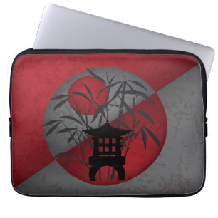 Housse Pour Ordinateur Portable Bambou gris lune rouge mini pagode
