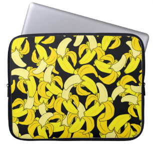 Housse Pour Ordinateur Portable Bananes jaunes vintages : Arrière - plan noir