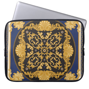 Housse Pour Ordinateur Portable Bandana Print : Black Blue Gold.