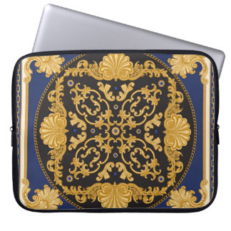Housse Pour Ordinateur Portable Bandana Print : Black Blue Gold.