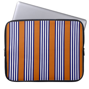 Housse Pour Ordinateur Portable Bandes bleu marine et blanc avec orange brûlé