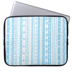 Housse Pour Ordinateur Portable Bandes de griffes florales en bleu et blanc bébé