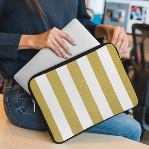 Housse Pour Ordinateur Portable Bandes d'or, Blancs, Motif rayé