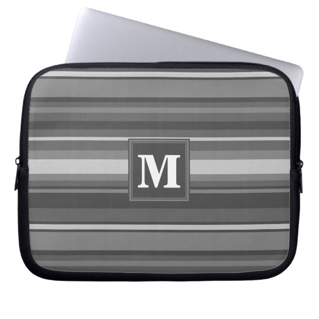 Housse Pour Ordinateur Portable Bandes gris monogramme (Devant)