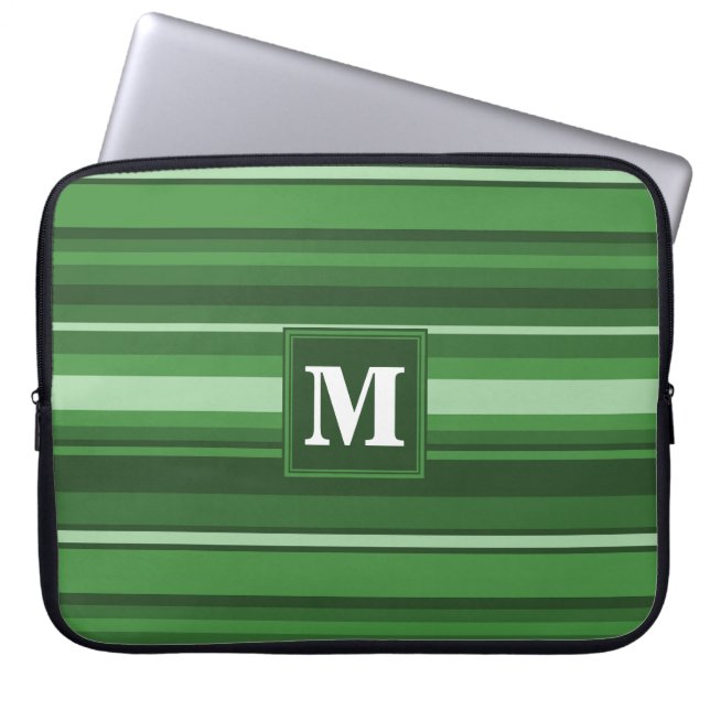 Housse Pour Ordinateur Portable Bandes vertes monogrammes (Devant)