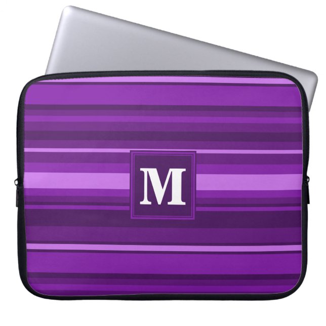 Housse Pour Ordinateur Portable Bandes violettes monogrammes (Devant)