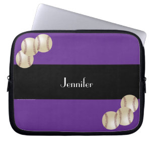 Housse Pour Ordinateur Portable Baseball, Nom, Purple & Black Computer