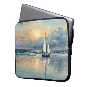 Housse Pour Ordinateur Portable Bateau À Voile Aquarelle Sur Peinture Océanique