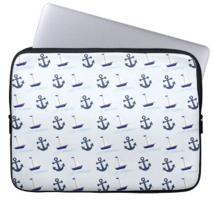 Housse Pour Ordinateur Portable Bateau à voile et Motif d'Ancres Bleu