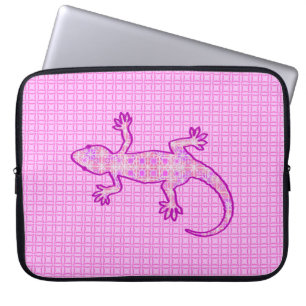 Housse Pour Ordinateur Portable Batik tribal Gecko - orchidée et coquille rose