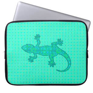 Housse Pour Ordinateur Portable Batik tribal Gecko - turquoise / paon