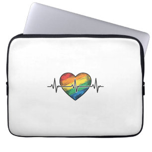 Housse Pour Ordinateur Portable Battement de coeur arc-en-ciel Design de gravure v