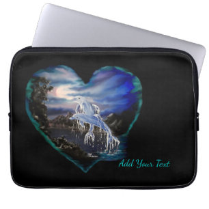 Housse Pour Ordinateur Portable Bay at Night, Dolphin Love, Ajouter votre texte