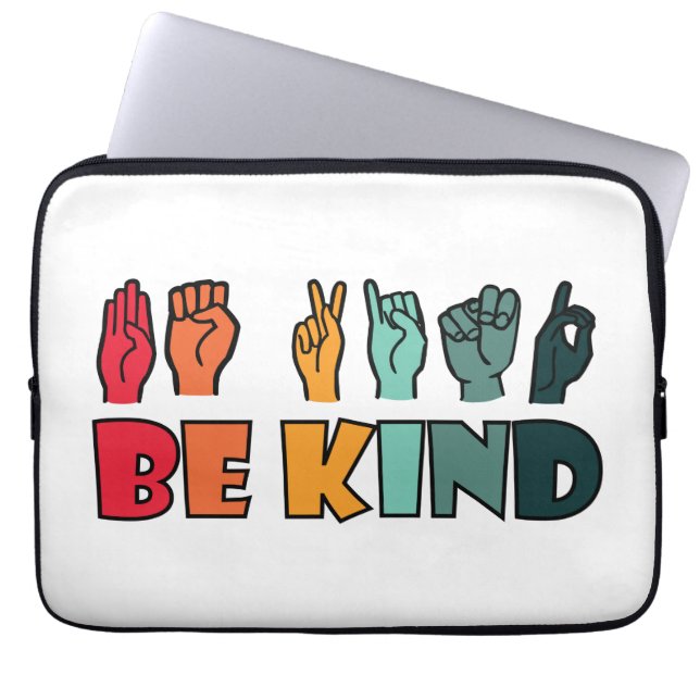 Housse Pour Ordinateur Portable Be Kind ASL American Sign Language (Devant)