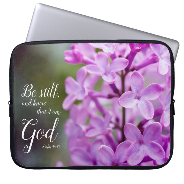 Housse Pour Ordinateur Portable Be Still Psaum 46:10 Fleurs Lilac Violettes (Devant)