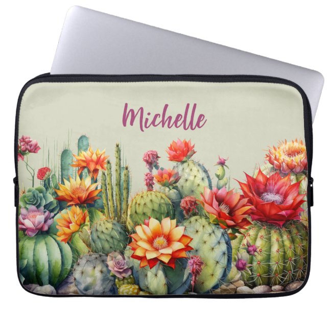 Housse Pour Ordinateur Portable Beau Cactus Flower Avec Nom (Devant)