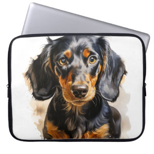 HOUSSE POUR ORDINATEUR PORTABLE BEAU CHIEN À POULET NOIR ET TONNE