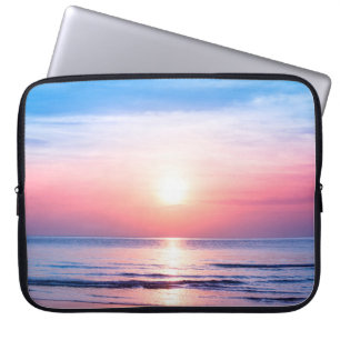 Housse Pour Ordinateur Portable Beau lever du soleil du matin, mer bleue, ciel ros