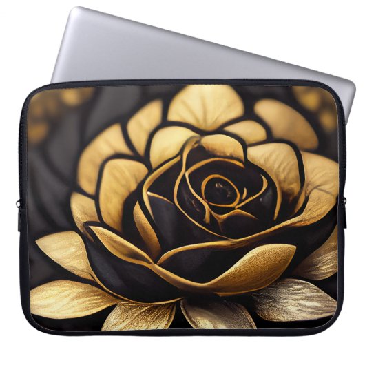 HOUSSE POUR ORDINATEUR PORTABLE BEAU ROSE NOIR & OR (Devant)
