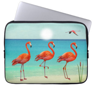Housse Pour Ordinateur Portable Beaux flamants roses sur la plage