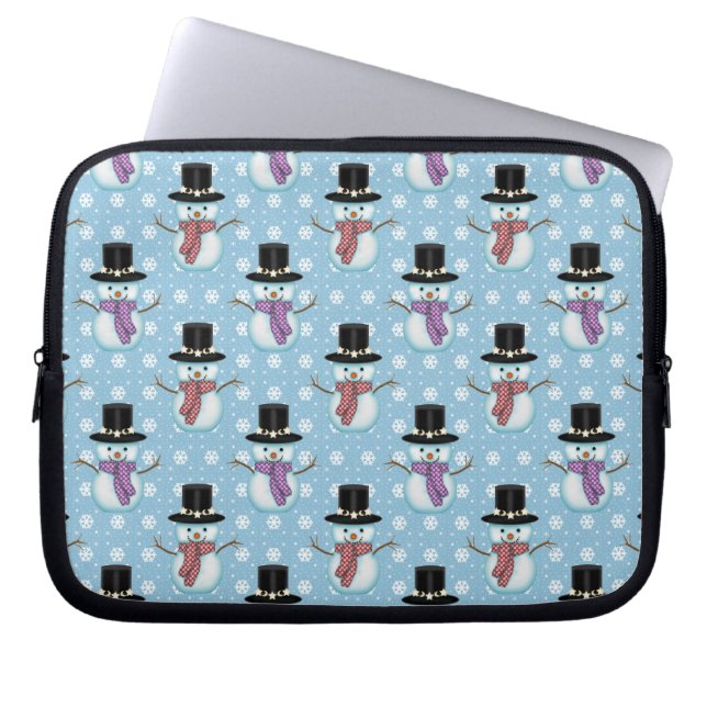 Housse Pour Ordinateur Portable Beaux Snowmen sur Motif bleu pâle (Devant)
