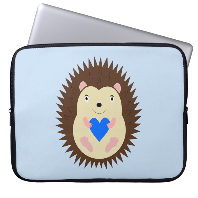 Housse Pour Ordinateur Portable Bébé Garçon Hérisson Cœur Bleu (Devant)