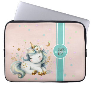 Housse Pour Ordinateur Portable Bébé Unicorne, Colorful Stars Monogramme