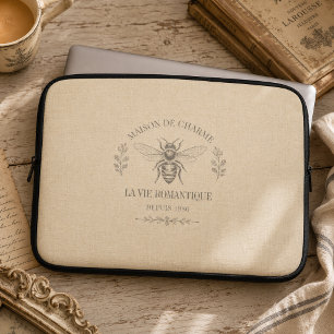 Housse Pour Ordinateur Portable Beige Chaud Gravure de Pays Français Vintage Abeil