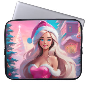 Housse Pour Ordinateur Portable Belle fille de Noël rose 01