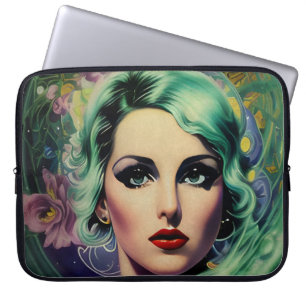 Housse Pour Ordinateur Portable Belle Lavande & Green Retro Style Space Woman