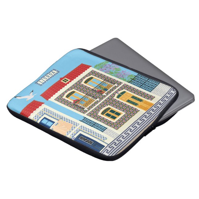 Housse Pour Ordinateur Portable Belles maisons portugaises avec tuiles ou azulejos (Devant haut)