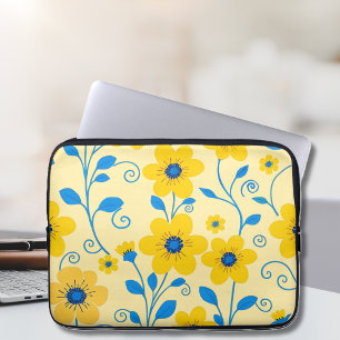 Housse Pour Ordinateur Portable Beurre jaune et bleu floral