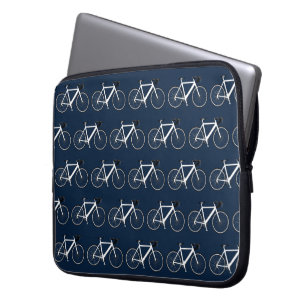 Housse Pour Ordinateur Portable Bicyclette blanche sur fond bleu marine