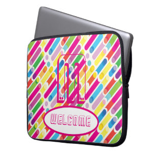 Housse Pour Ordinateur Portable BIENVENUE ET Monogramme Arc-en-ciel lignes diagona