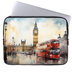 Housse Pour Ordinateur Portable Big Ben et bus rouge à Londres