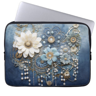 Housse Pour Ordinateur Portable Bijoux fantaisie sur denim bleu