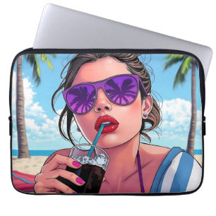 Housse Pour Ordinateur Portable Bikini violet, lunettes de soleil et femme de Band
