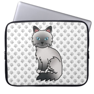 Housse Pour Ordinateur Portable Birman / Ragdoll Point Bleu Chat & Pattes Mignonne