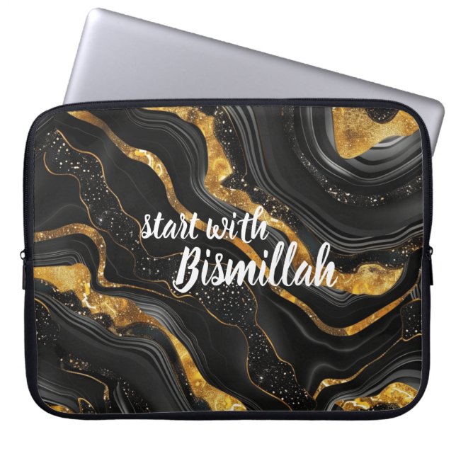 Housse Pour Ordinateur Portable Bismillah Alhamdullilah Gold Black Agate (Devant)