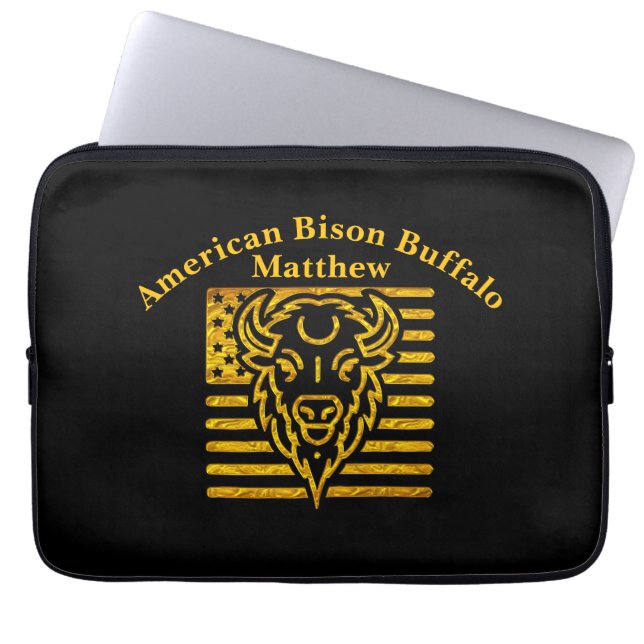 Housse Pour Ordinateur Portable Bison avec fond de drapeau américain (Devant)