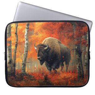 Housse Pour Ordinateur Portable Bison dans l'artisanat boisé d'automne