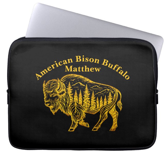 Housse Pour Ordinateur Portable Bison in a Forest Illustration (Devant)