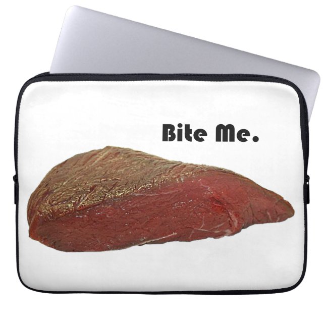 Housse Pour Ordinateur Portable Bite Me Funny Steak Beef Pun Joke (Devant)