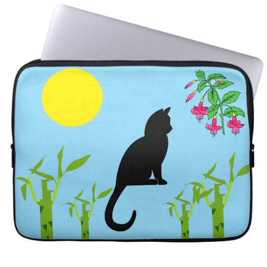 Housse Pour Ordinateur Portable Black Cat in the Sunlit Garden Electronics Bag (Devant)